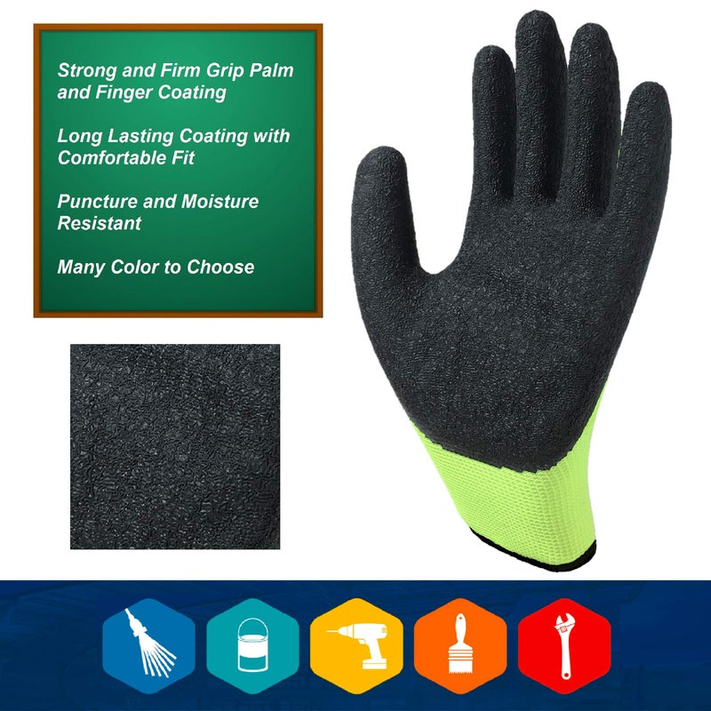GLL Coated Work Gloves for Men and Women, 10-Pair Pack, Safety Gloves for Working, Gardening, Utility, Rugged Latex Rubber Firm Grip Coating (Medium, Green) - Image 3